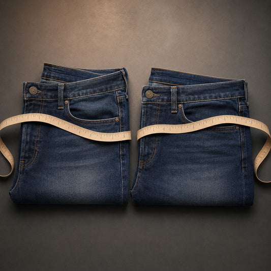 Deux jeans avec un mètre ruban pour choisir la bonne taille