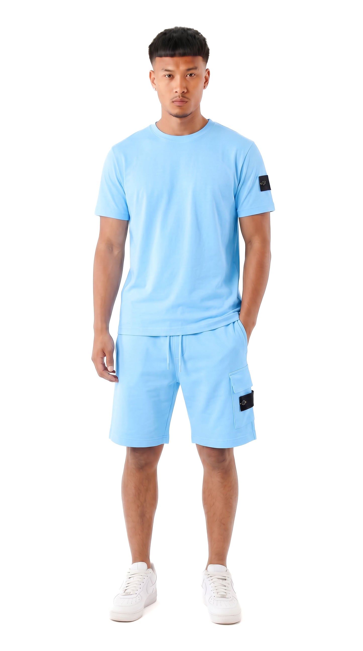 Ensemble short et t-shirt homme Patch NEO Blue STYCLOV au style streetwear moderne avec coupe confortable.