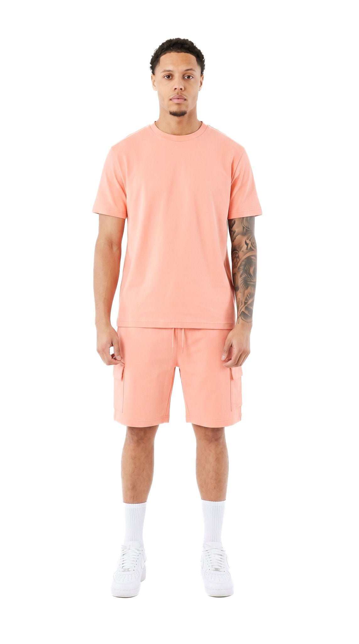 Ensemble short et t-shirt homme Tank Cargo Saumon STYCLOV avec short cargo et style streetwear moderne pour l'été.