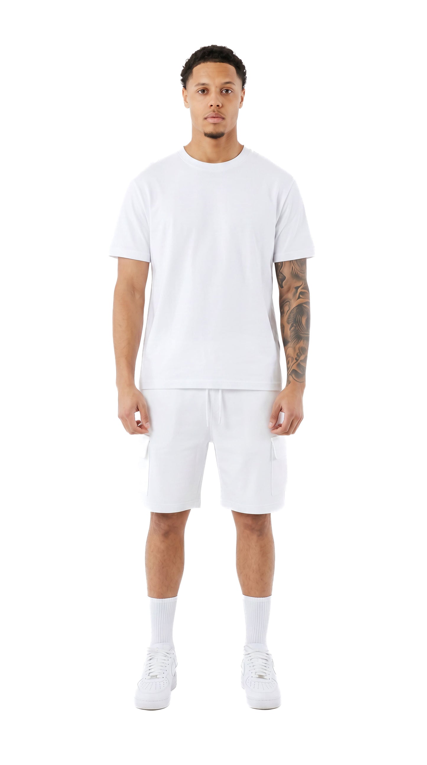 Ensemble short et t-shirt homme Tank Cargo Blanc STYCLOV avec short cargo et style streetwear moderne pour l'été.