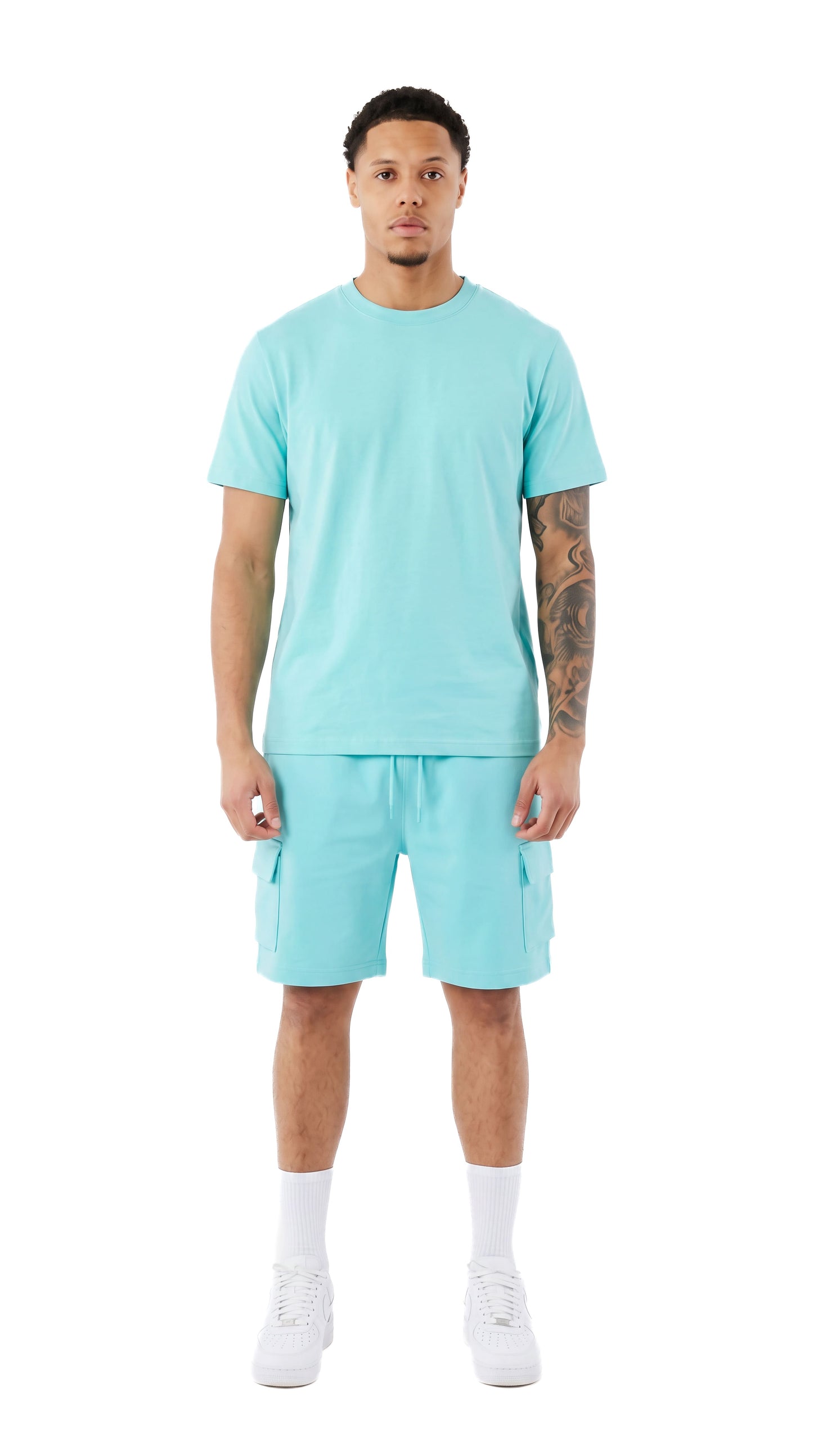Ensemble short et t-shirt homme Tank Cargo Green Nil STYCLOV avec short cargo et style streetwear moderne pour l'été.