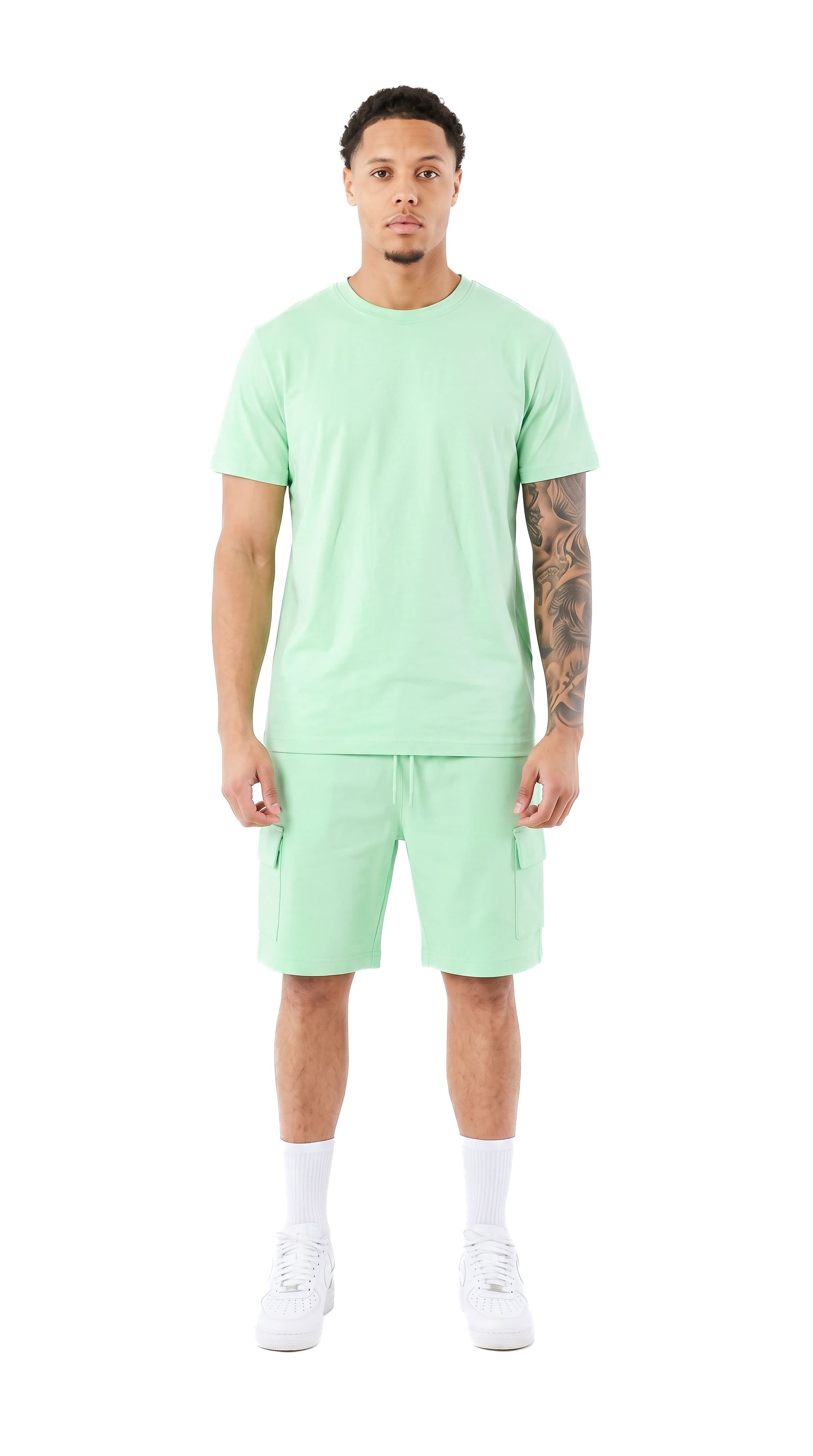 Ensemble short et t-shirt homme Tank Cargo LT Green STYCLOV avec short cargo et style streetwear moderne pour l'été.