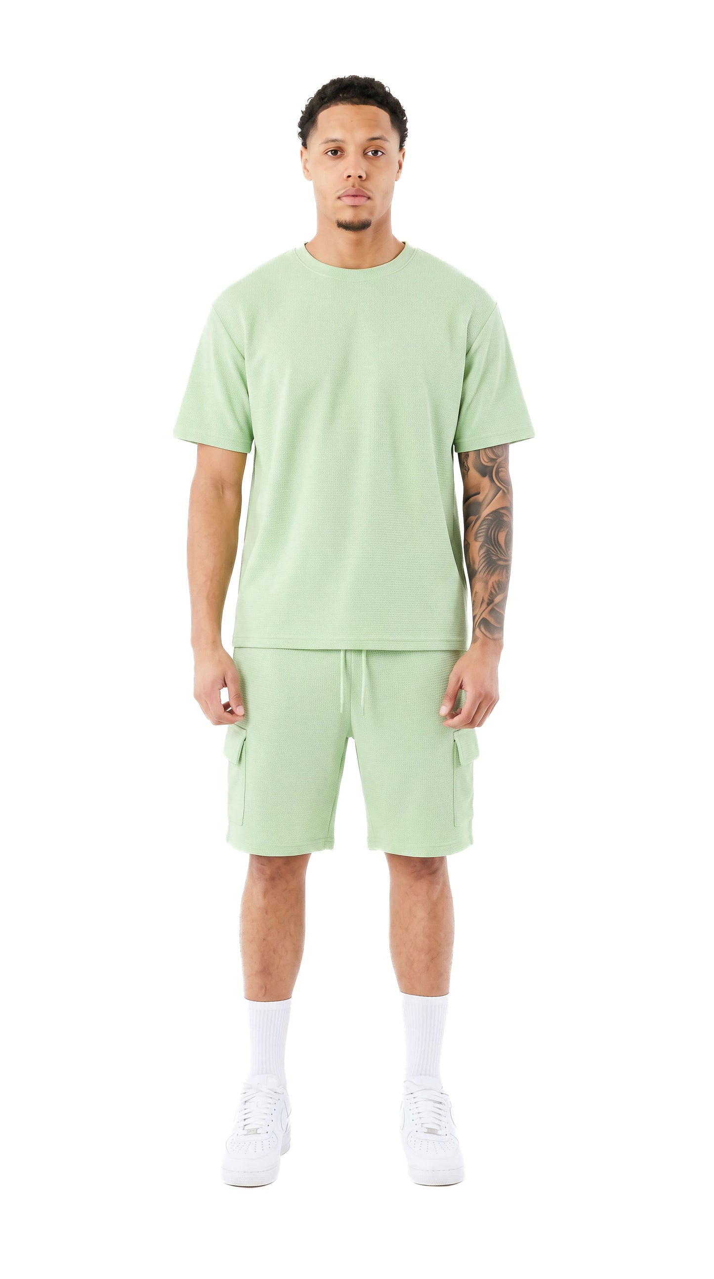 Ensemble short et t-shirt homme Tank Cargo Pistache STYCLOV avec short cargo et style streetwear moderne pour l'été.