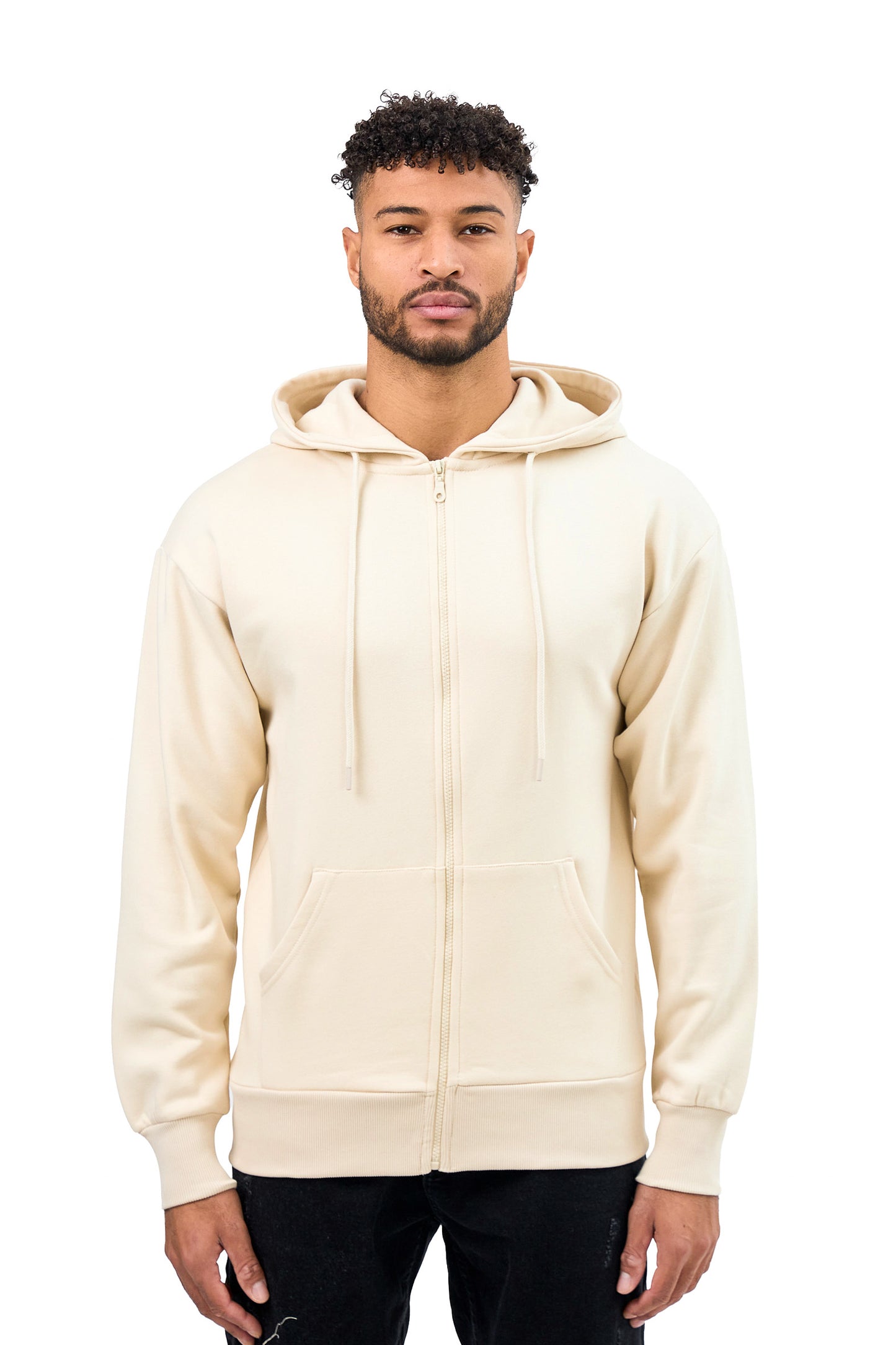Sweat à capuche zippé Beige homme STYCLOV au style streetwear moderne avec coupe confortable et finitions soignées.