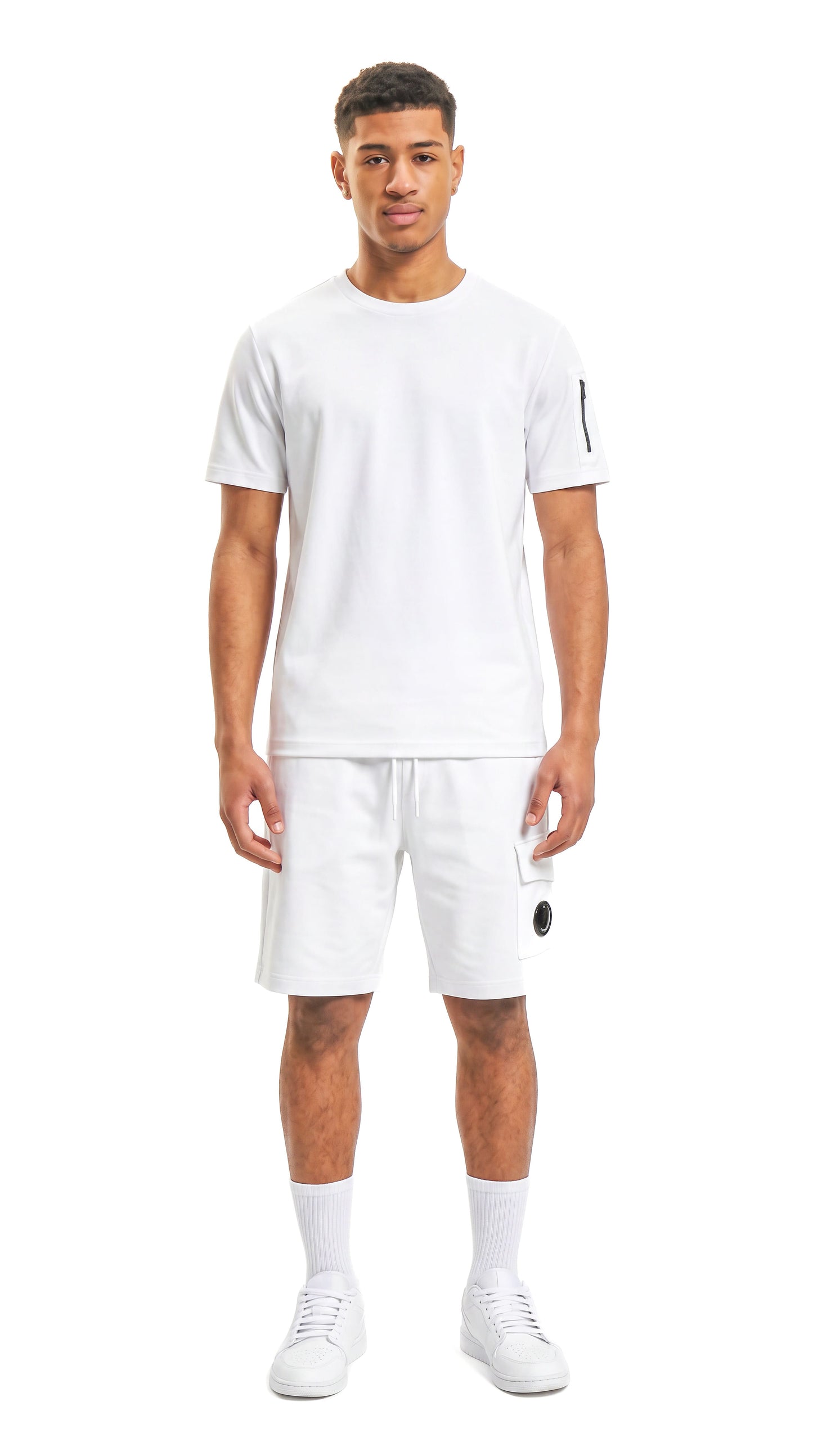 Ensemble short et t-shirt homme Capsule Trinity Blanc STYCLOV au design streetwear premium avec détails modernes et coupe confortable.