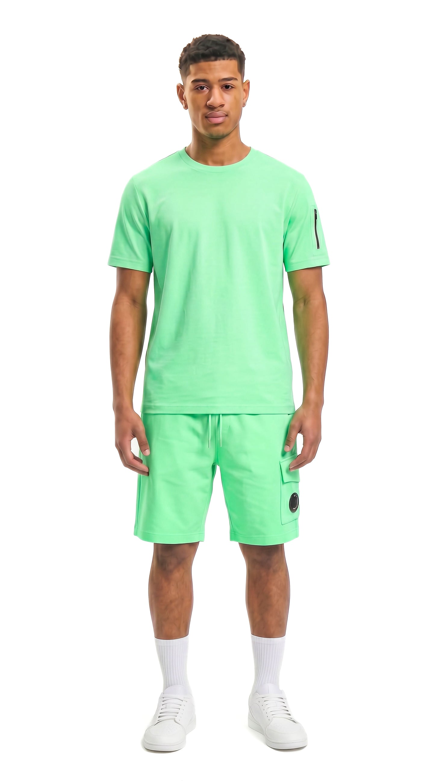 Ensemble short et t-shirt homme Capsule Trinity LT Green STYCLOV au design streetwear premium avec détails modernes et coupe confortable.